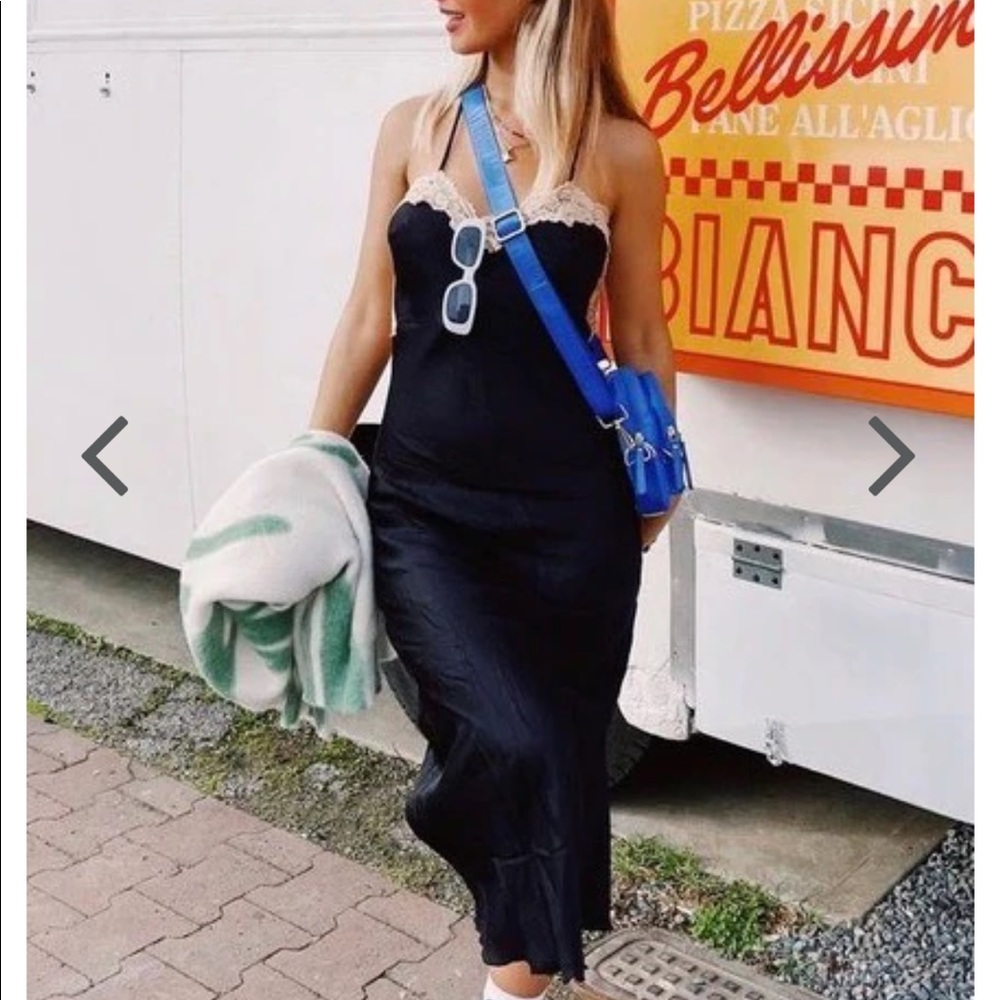 VRG GRL Black Silk Slip Dress